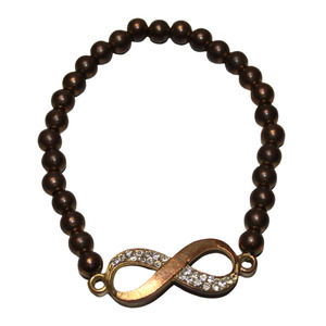 Distressed Worn Gold Tone Copper Infinity Rhinestone Beaded Stretch Bracelet